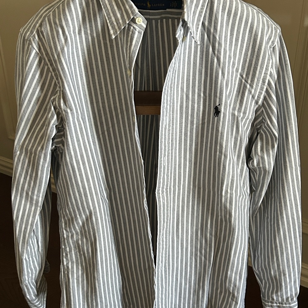 Ralph Lauren Men's Gray Striped Button Down Shirt